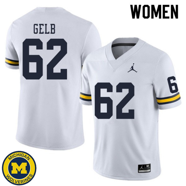 Women's University of Michigan #62 Mica Gelb White College Game Football Jersey